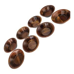 VTG MCM VERMILLION Set of 8 Real Walnut Salad Snack 6" Bowls Dark Brown Hipster